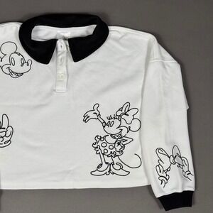 Disney Mickey Mouse Girls 7/8 Long Sleeve Polo Crop Blouse Soft Minnie